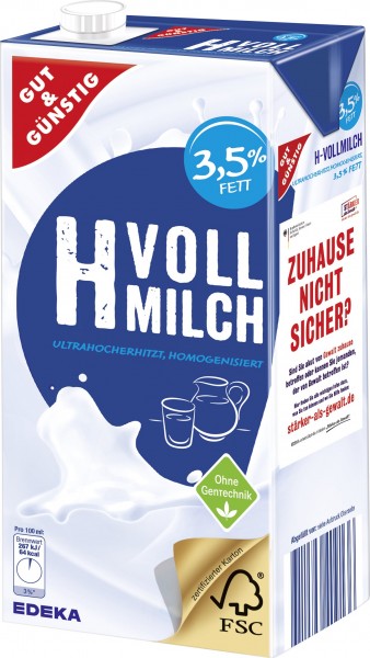 G&G Haltbare Vollmilch 3,5% Fettgehalt 1 Liter